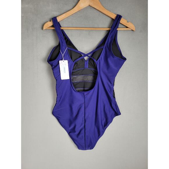 Husmeu Women's Tummy Control One Piece Swimsuits V Neck Mesh Monokini Small - Picture 6 of 8